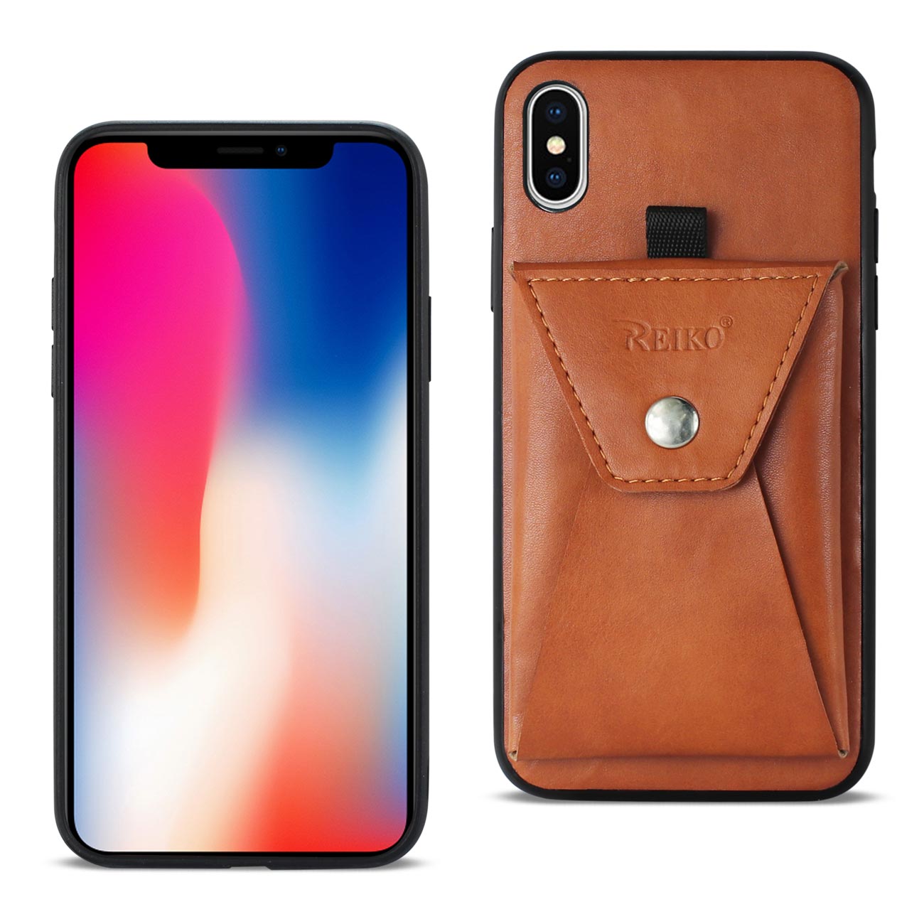 iPhone X/iPhone XS Durable Leather Protective Case With Back Pocket In Brown