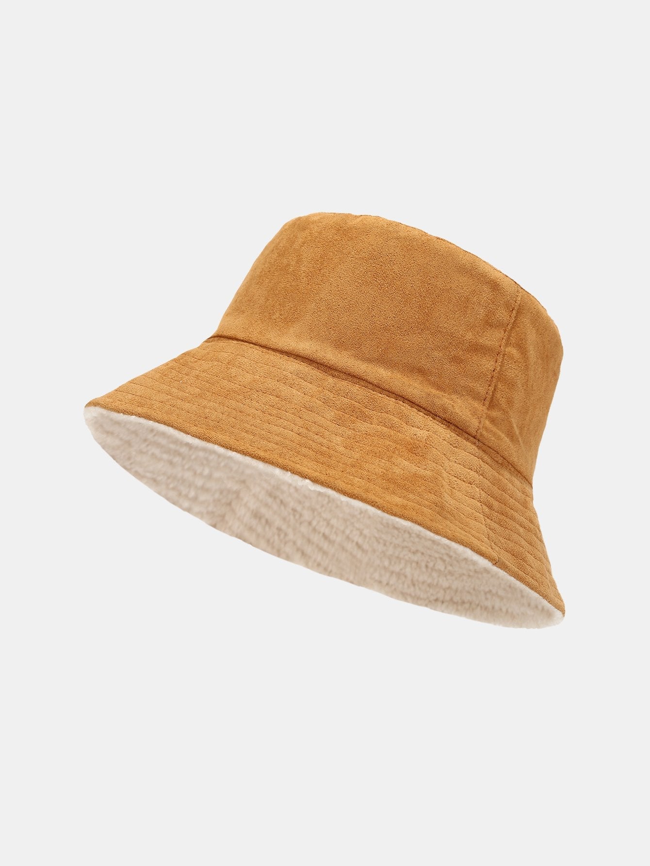Double Side Reversible Faux Suede Plush Bucket Hat