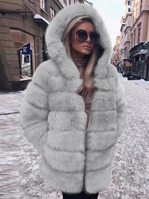 manteau fausse fourrure blanc capuche