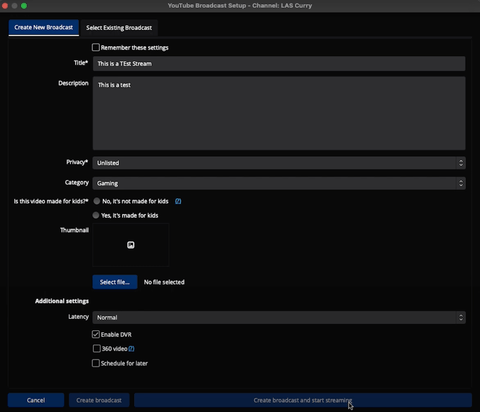 New Broadcast Settings