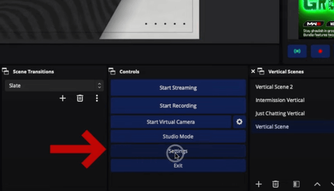 Settings Button on OBS