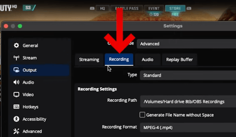 Recording Settings in Output Settings