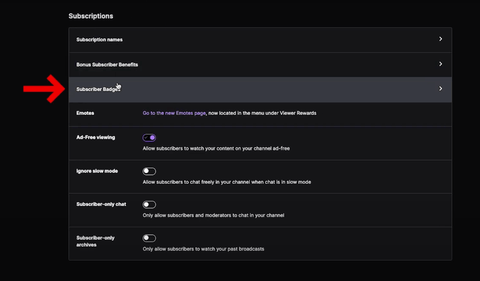 Subscriber Badges Settings