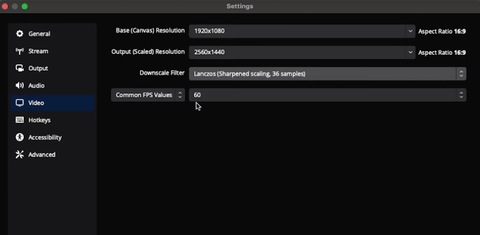 Video Settings in OBS