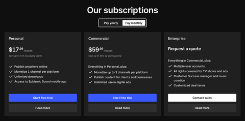 Epidemic Sound Monthly Plans