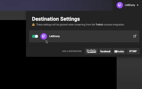 Destination Settings on LightStream