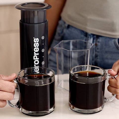 AeroPress XL carafe and two mugs