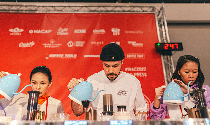 The three finalists compete at the 2022 World AeroPress Championship