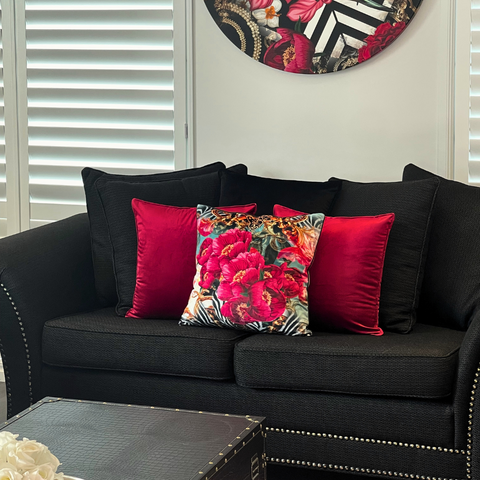 Peony Tiger with Red Wine Accent Cushion