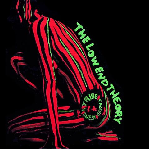 image of A Tribe called Quest record sleeve, a red painted woman under UV lights 