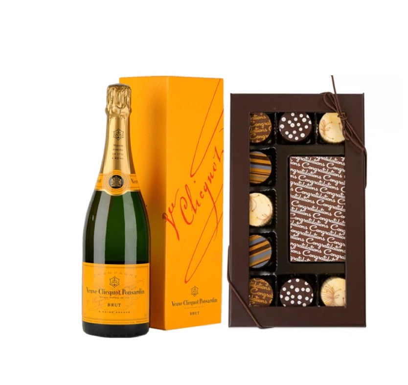 Veuve Clicquot Champagne w/10pc Artisan Congratulations Truffles-image-0