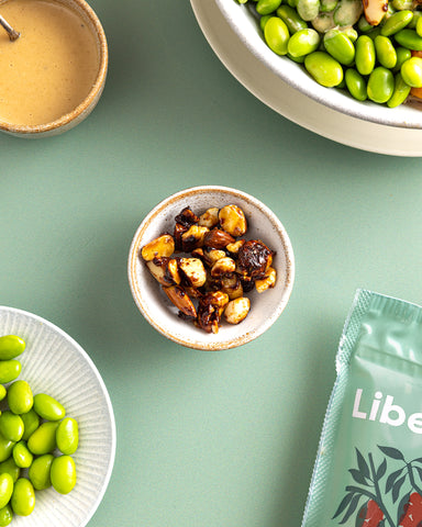 Natural Mixed Nuts covered in a rich, sticky tamari sauce make for an excellent topping.