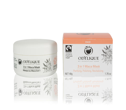 Odylique 3 in 1 Maca Mask uses organic and Fairtrade ingredients, perfect for sensitive skin.