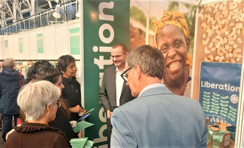 Non-stop conversation at the Liberation Foods stand