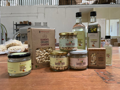 Elements works closley with Keralan smallholder farmers to produce a range of cashew and coconut products.