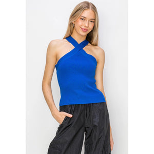 skyler halter tank in royal blue - POP & NOD