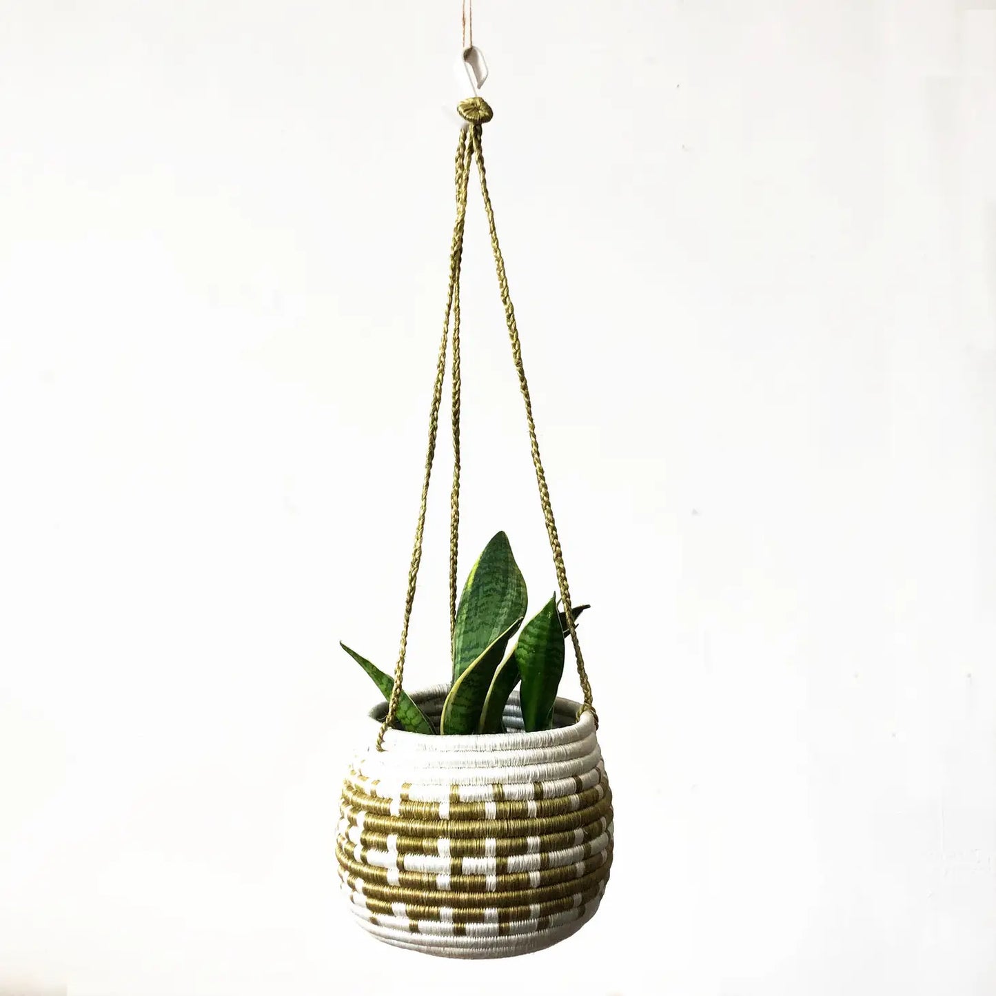 Hand Woven Hanging Planter - Olive Gold