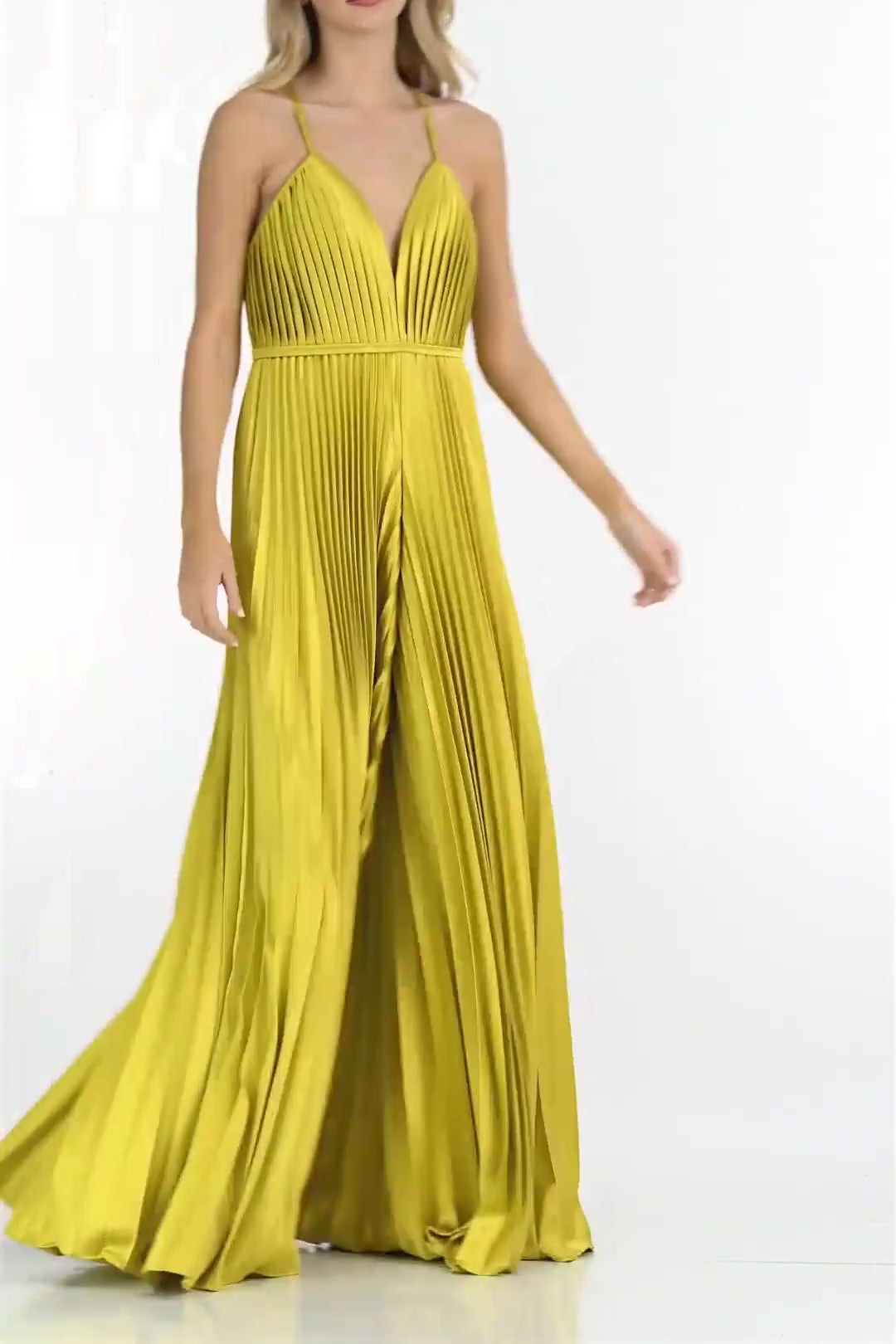 pleated satin wide leg jumpsuit ieena for mac duggal