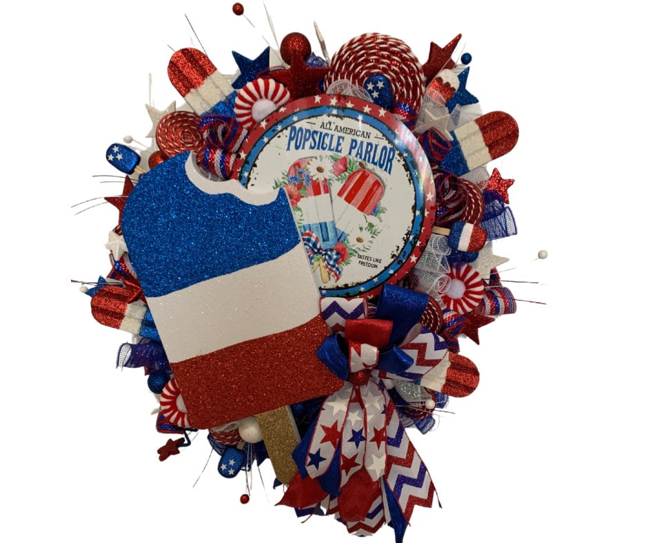 patriotic popsicle wreath, popsicle wreath, patriotic wreath, 4th of July wreath, Fourth of July wreath, Summer wreath, red white blue,