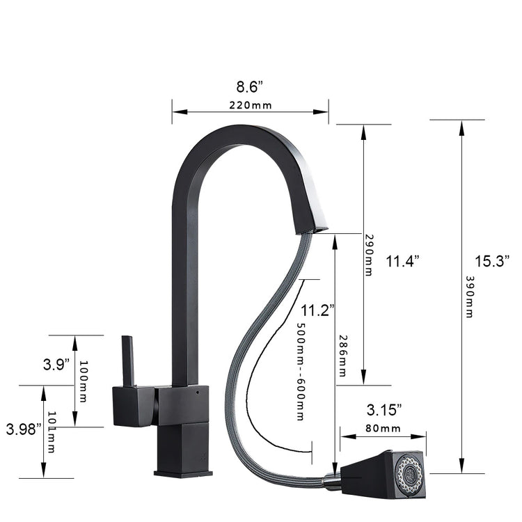 Square Kitchen Faucet, Single Hole, Single Handle, Deck Mounted