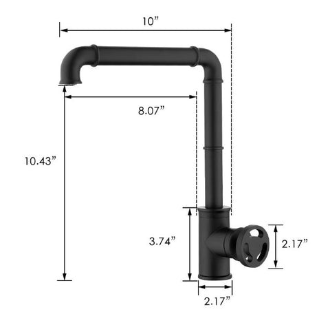 Dimensions of Industrial Style Kitchen Faucet, Single hole, available in Gold or Black Finish