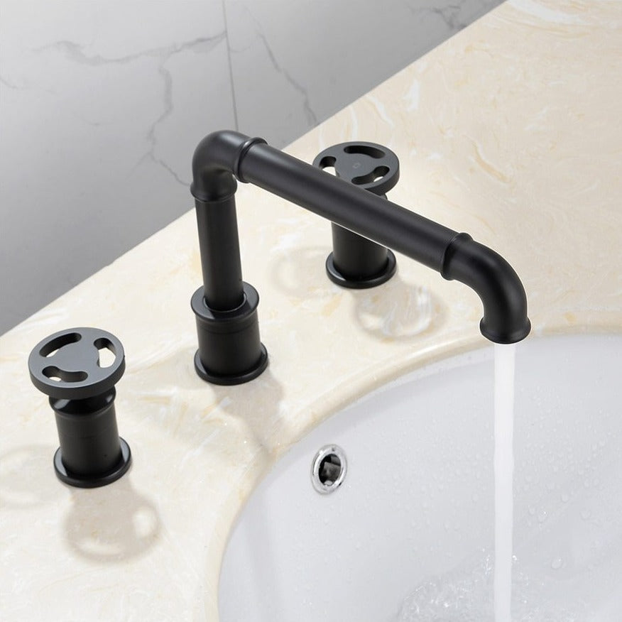black industrial style 8 inch widespread deck mounted bathroom faucet