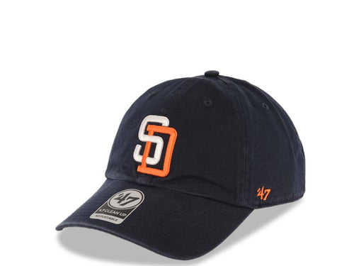 San Diego Padres '47 Brand MLB Clean Up Adjustable Cap Hat Navy Blue Crown/Visor White Logo