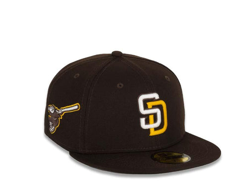 San Diego Padres New Era MLB 59FIFTY 5950 Fitted Cap Hat Black Crown/Visor Metallic Gold Pacific Coast League PCL S Logo Black UV 7 5/8