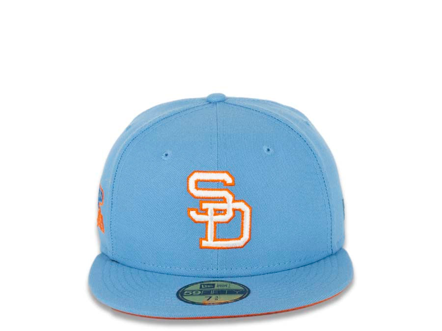 San Diego Padres New Era MLB 59Fifty 5950 Fitted Cap Hat Light Purple Crown  White Logo Go Padres Side Patch Sky Blue UV