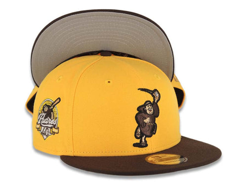 San Diego Padres New Era MLB 9FIFTY 950 Snapback Cap Hat Cream Crown Light Brown Visor Brown/Pink Batting Friar Logo 40th Anniversary Side Patch