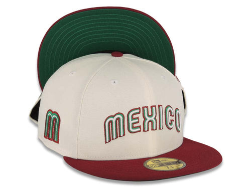 Mexico New Era World Baseball Classic Wbc 59FIFTY 5950 Fitted Cap Hat Cream Crown Cardinal Visor Green/White/Cardinal Logo Green UV 7