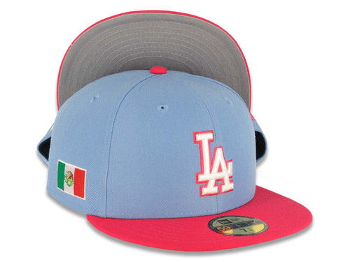 (City Connect Colors) San Diego Padres New Era MLB 59FIFTY 5950 Fitted Cap Hat Teal Crown/Visor Magenta/Yellow/White Script Logo Stadium Side Patch