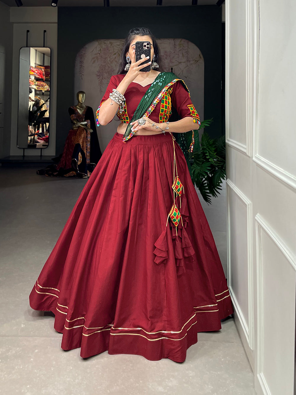 Peach colored cotton silk designer lehenga choli