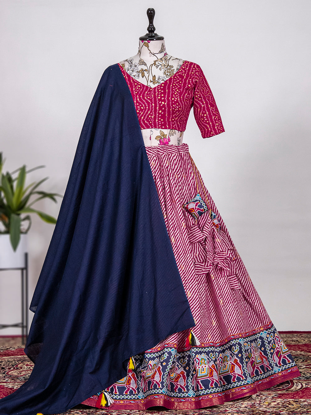Pink Color Printed With Foil Cotton Lehenga
