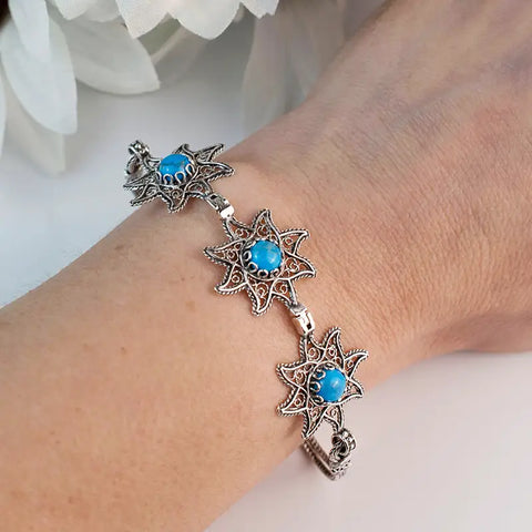 925 sterling silver turquoise gemstone woman link bracelet
