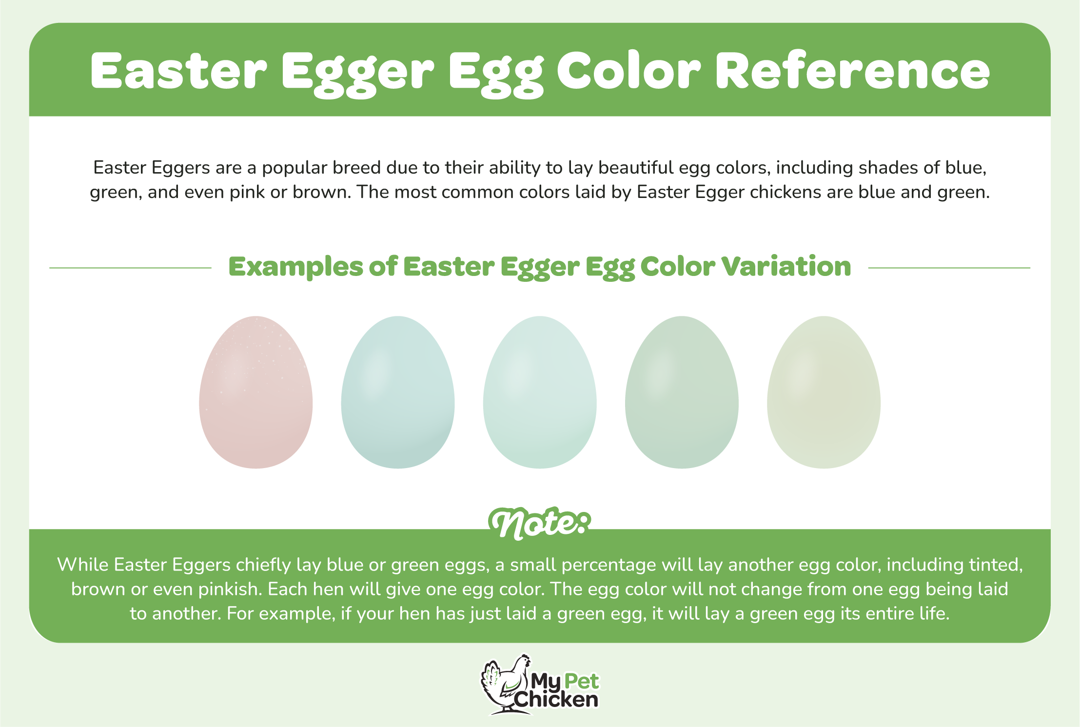 This Easter Eger Reference chart lets you know what colors to expect your hen to lay.
