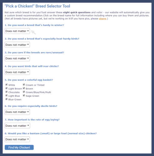 Breed Selector Tool helps you choose breeds for incubator hatching