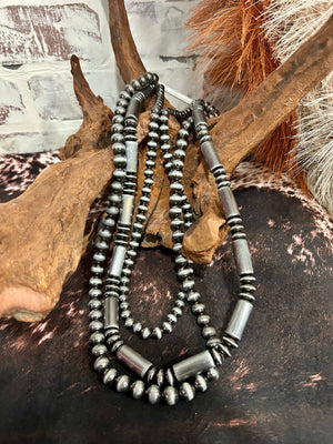 3 Row Barrel Bead Necklace - Barbwire n Bougie Boutique
