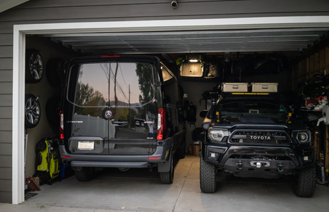 Low Roof Sprinter with pop top in 10' garage