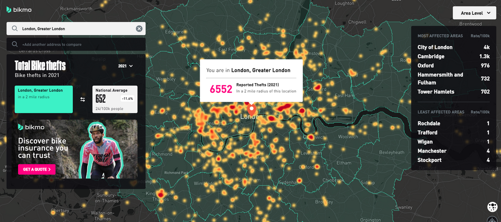 Bikmo  bike theft map of London