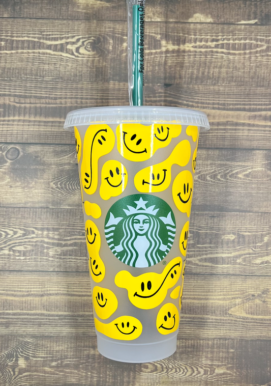 Starbucks Cold Cup With Straw and Lid Preppy Smiley Face 