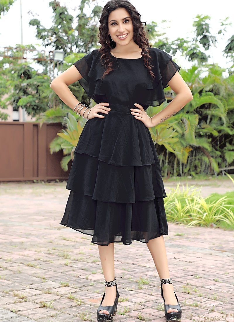 Black Georgette Designer One Piece Dress – Shinisha