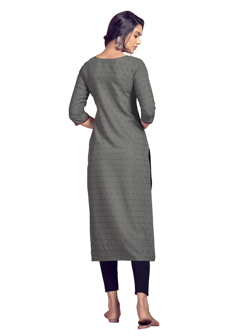 Grey Viscose Embroidered Party Wear Kurti
