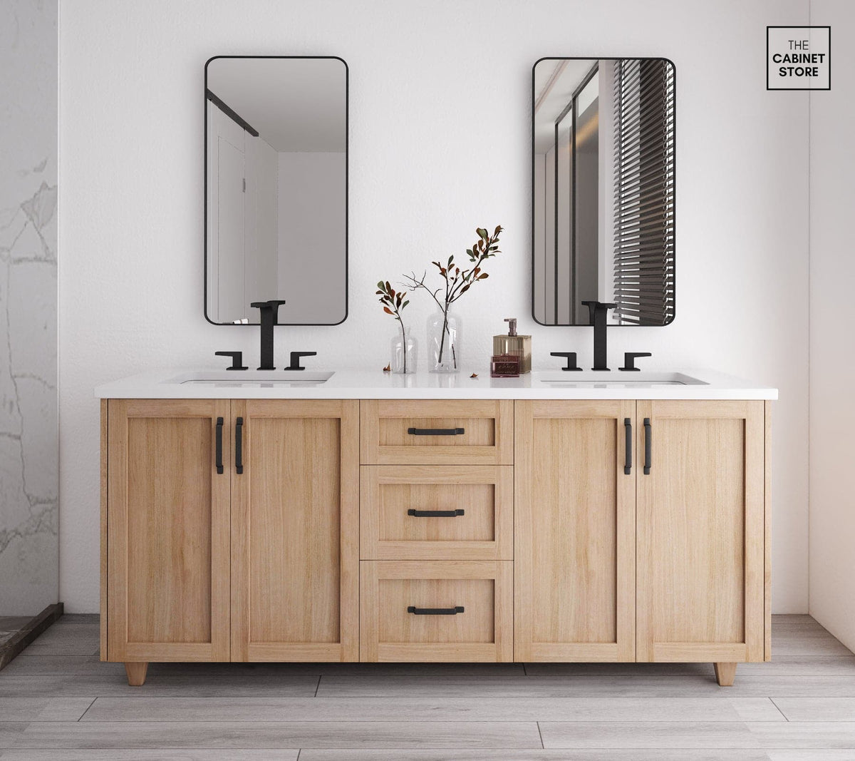 Regent 72 White Oak Vanity Double Sink — The Cabinet Store 