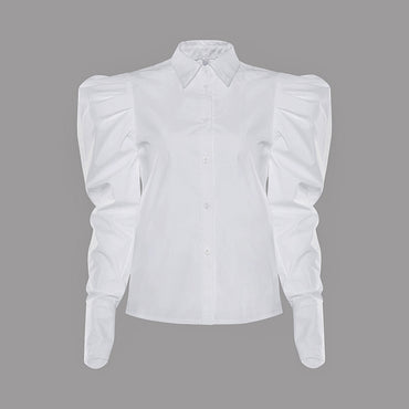 Elegant White Puff Sleeve Shirts Office Work Wear Tops And Blouses