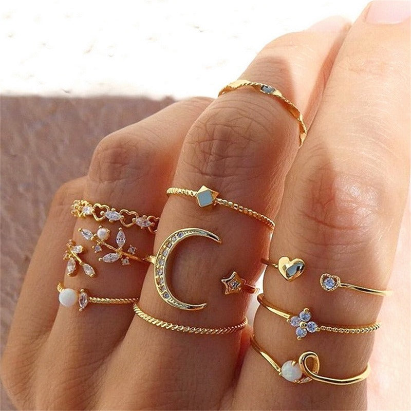 Hot Bohemian Exotic Gold Chain Set of Rings Gift