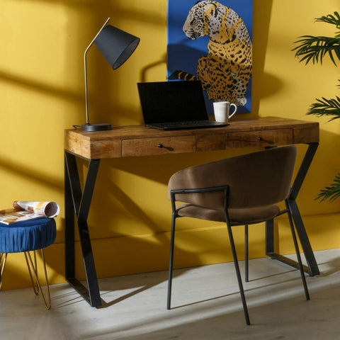 African style desk with yellow background