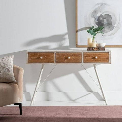 Meuble console en bois patiné