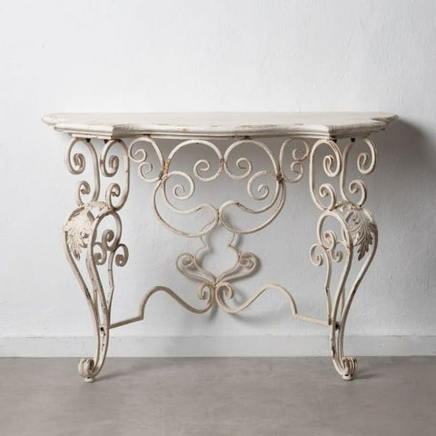 Aged white wrought iron console
