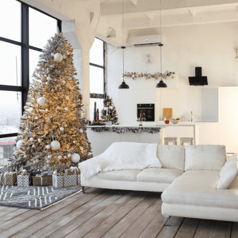 Contemporary Christmas living room with tree